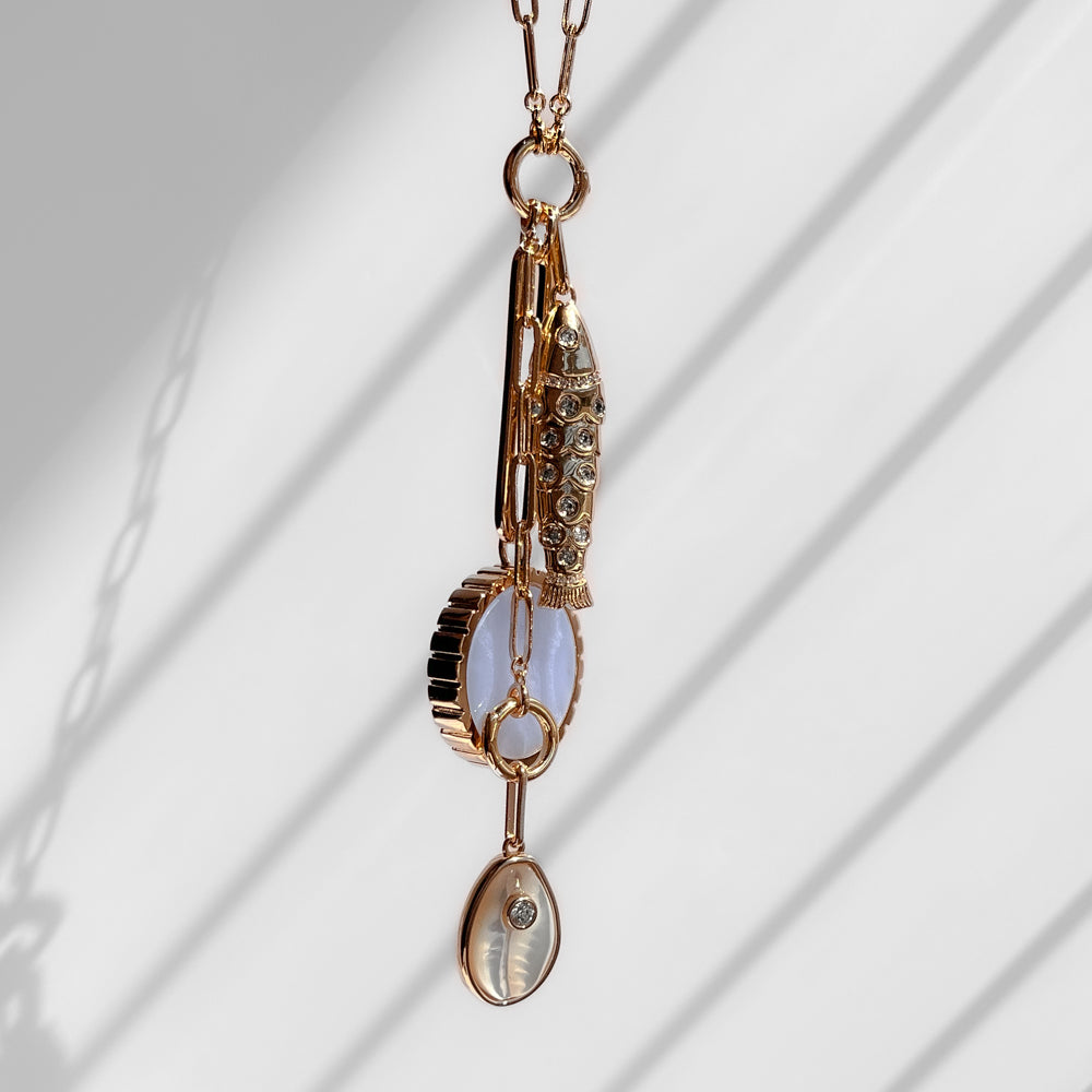 Antibes Blue Lace and Mother Of Pearl Lariat Necklace - Image 4
