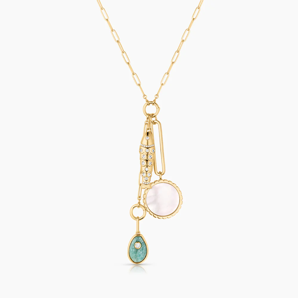 Antibes Mother Of Pearl and Amazonite Lariat Necklace
