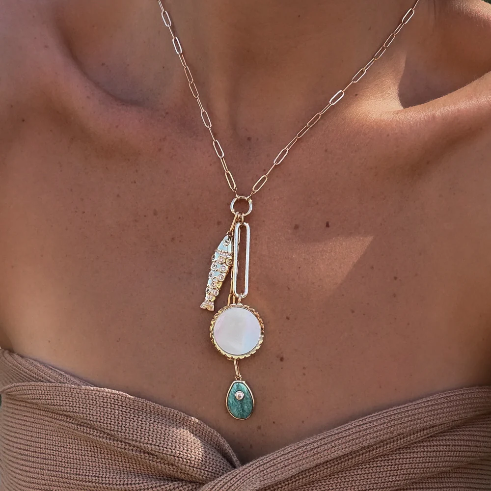 Antibes Mother Of Pearl and Amazonite Lariat Necklace - Image 3