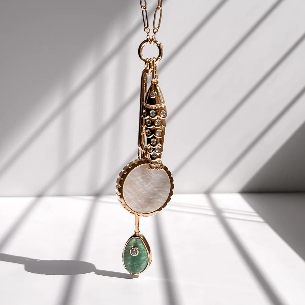 Antibes Mother Of Pearl and Amazonite Lariat Necklace - Image 4