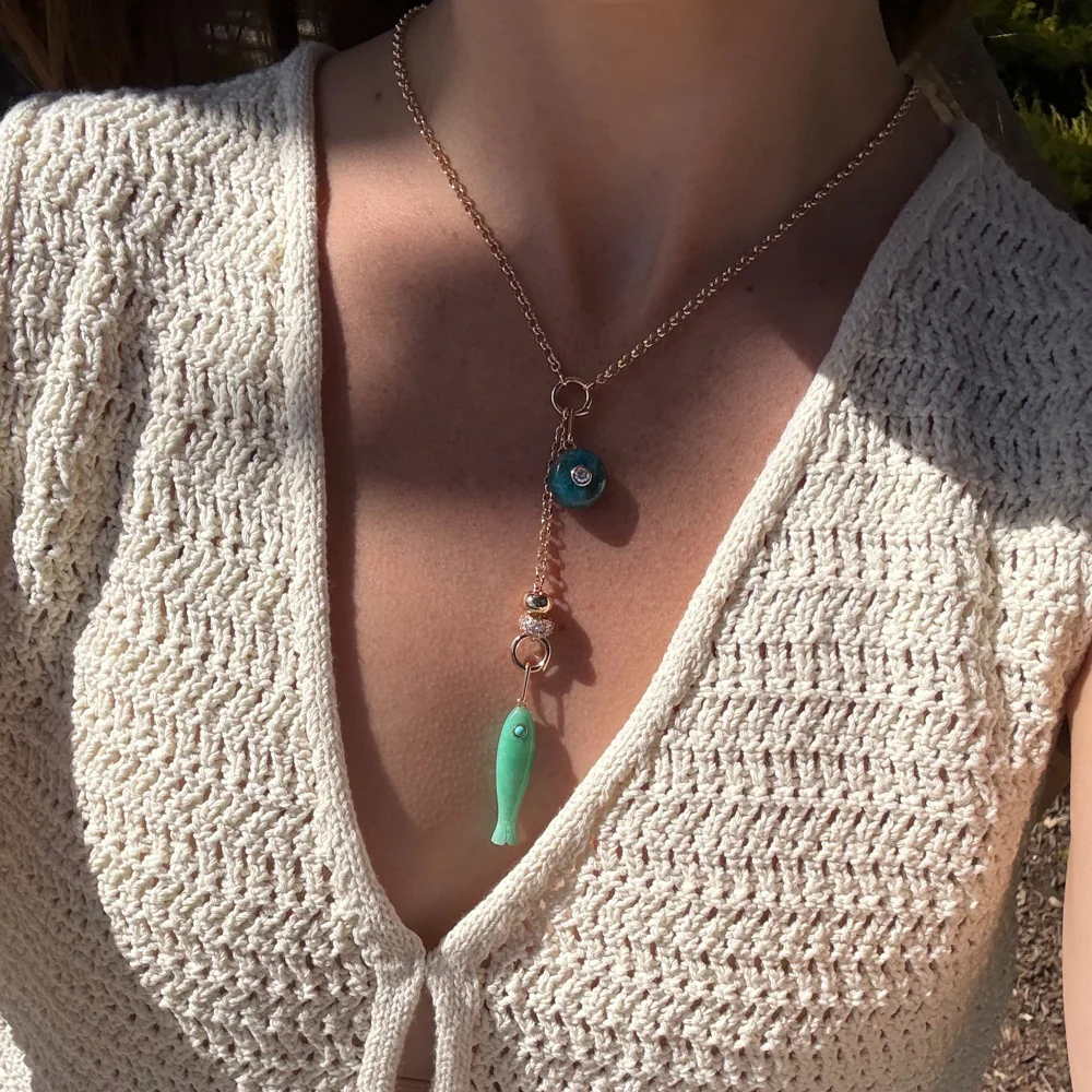 Béla Apatite and Chrysoprase Lariat Necklace - Image 3