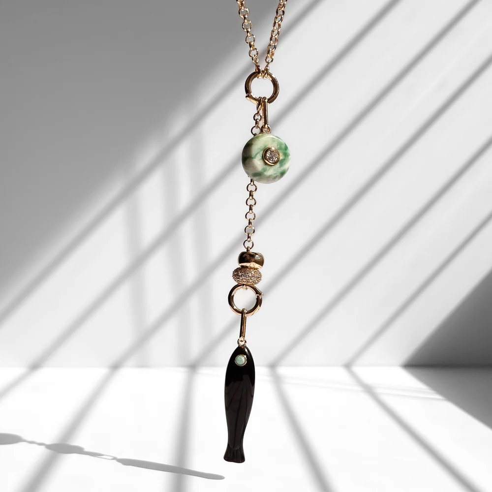 Béla Green Dot and Onyx Lariat Necklace - Image 3
