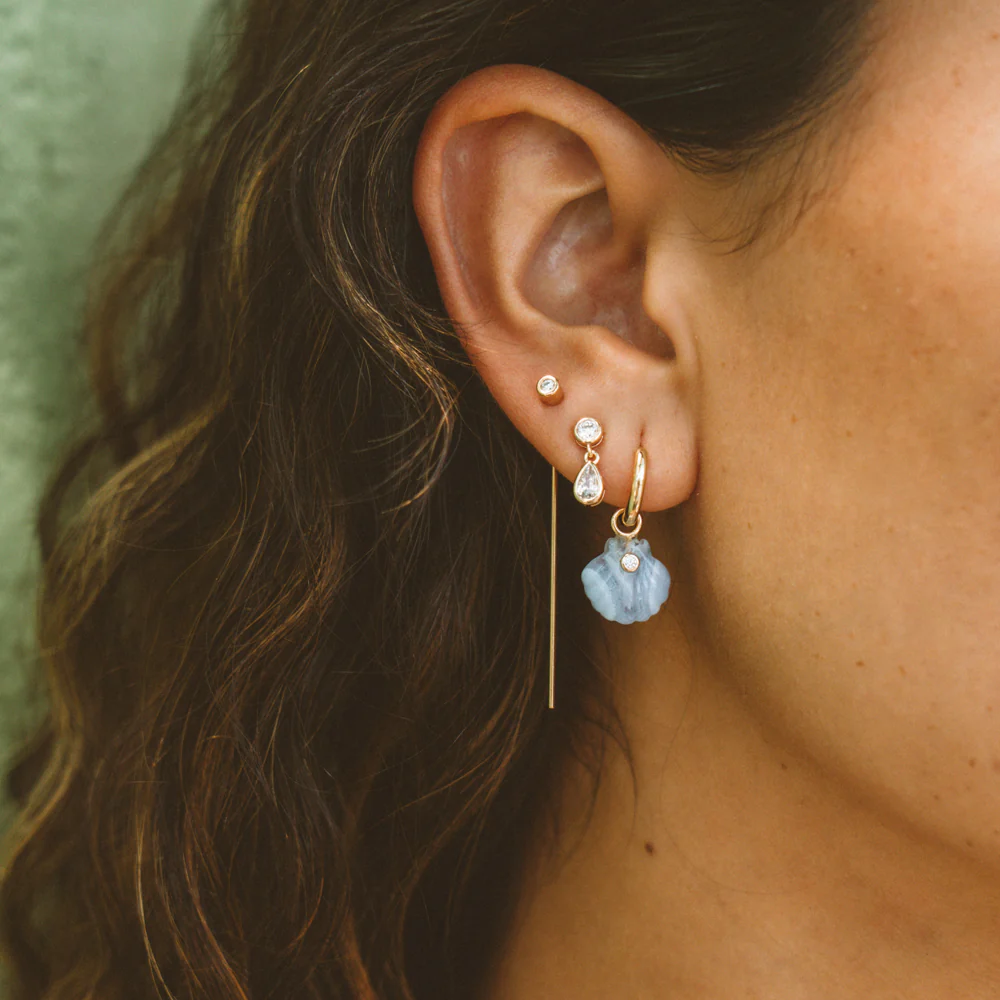Coquille Blue Lace Shell Hoop Earrings - Image 3