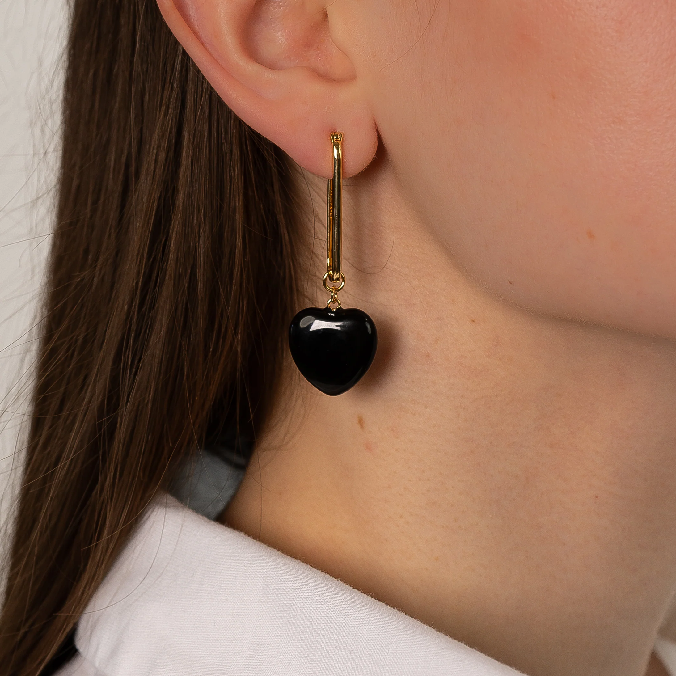 Gemma Onyx Heart Earrings - Image 2