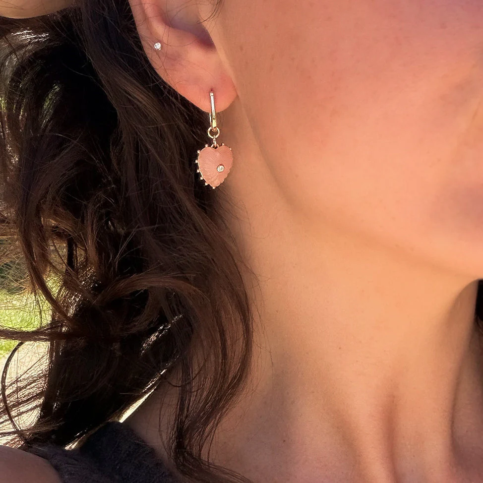 Isabel Pink Jade Heart Earrings - Image 3