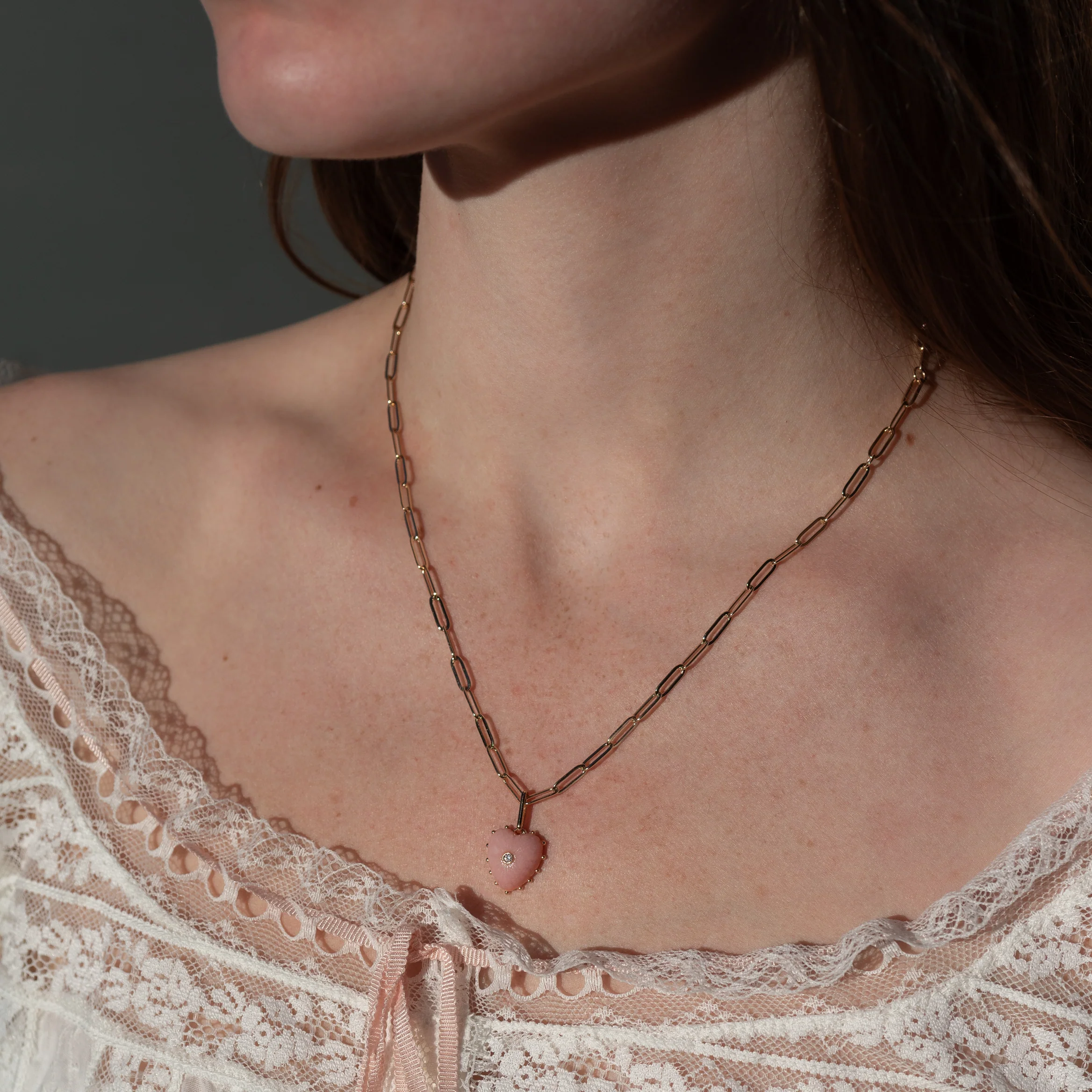 Isabel Pink Jade Heart Necklace - Image 2