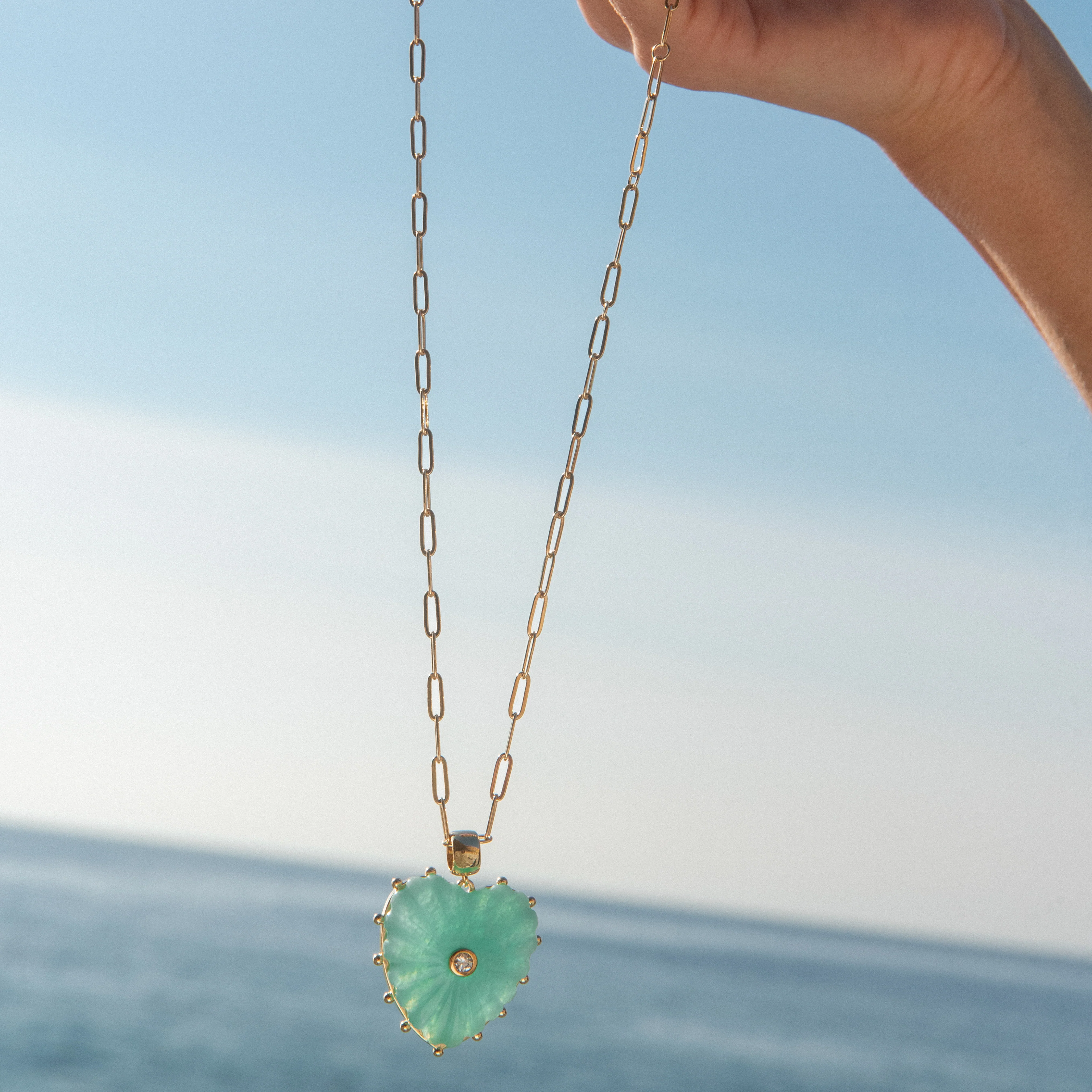 Malene Amazonite Heart Paperclip Necklace - Image 3