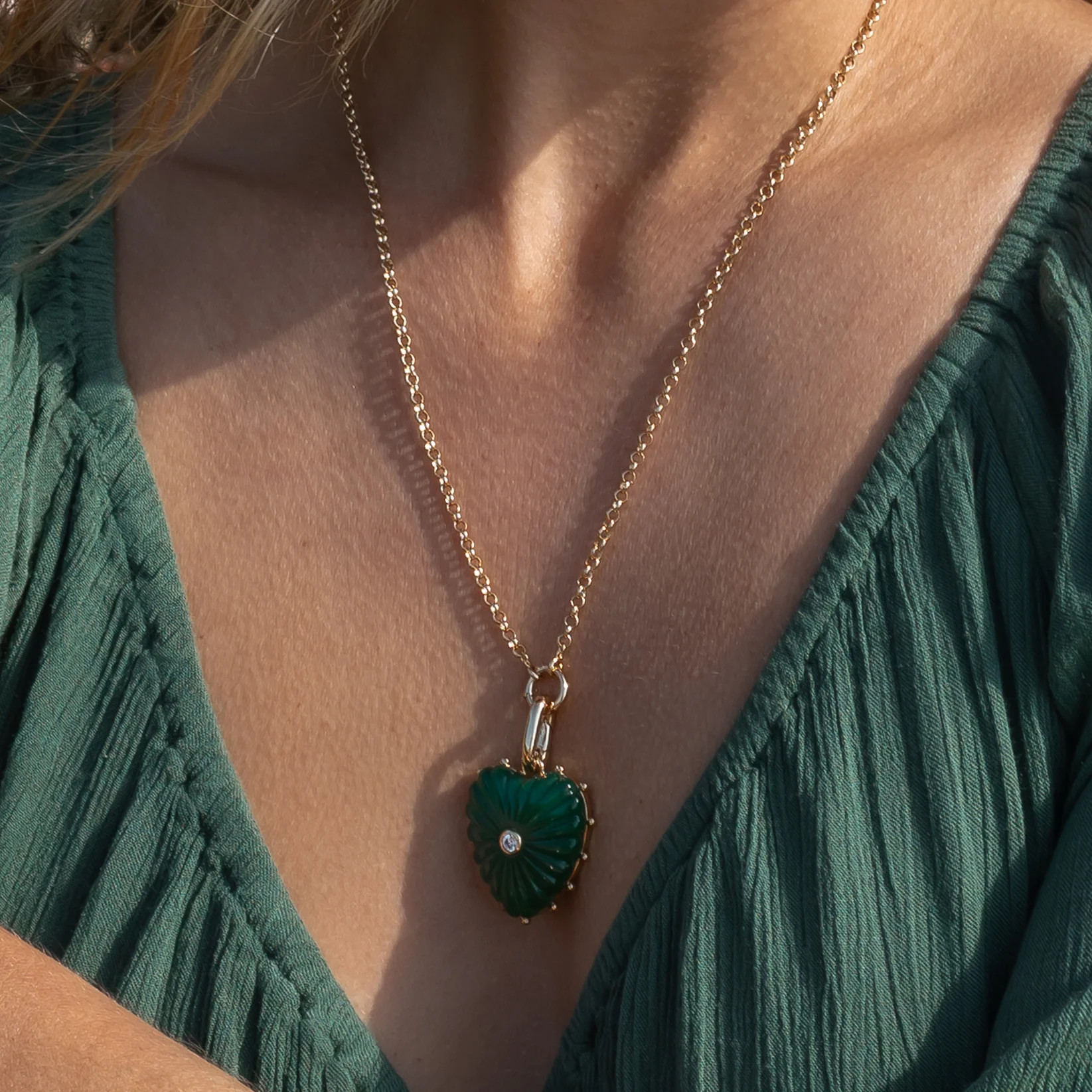 Malene Green Jade Heart Clip - Image 3