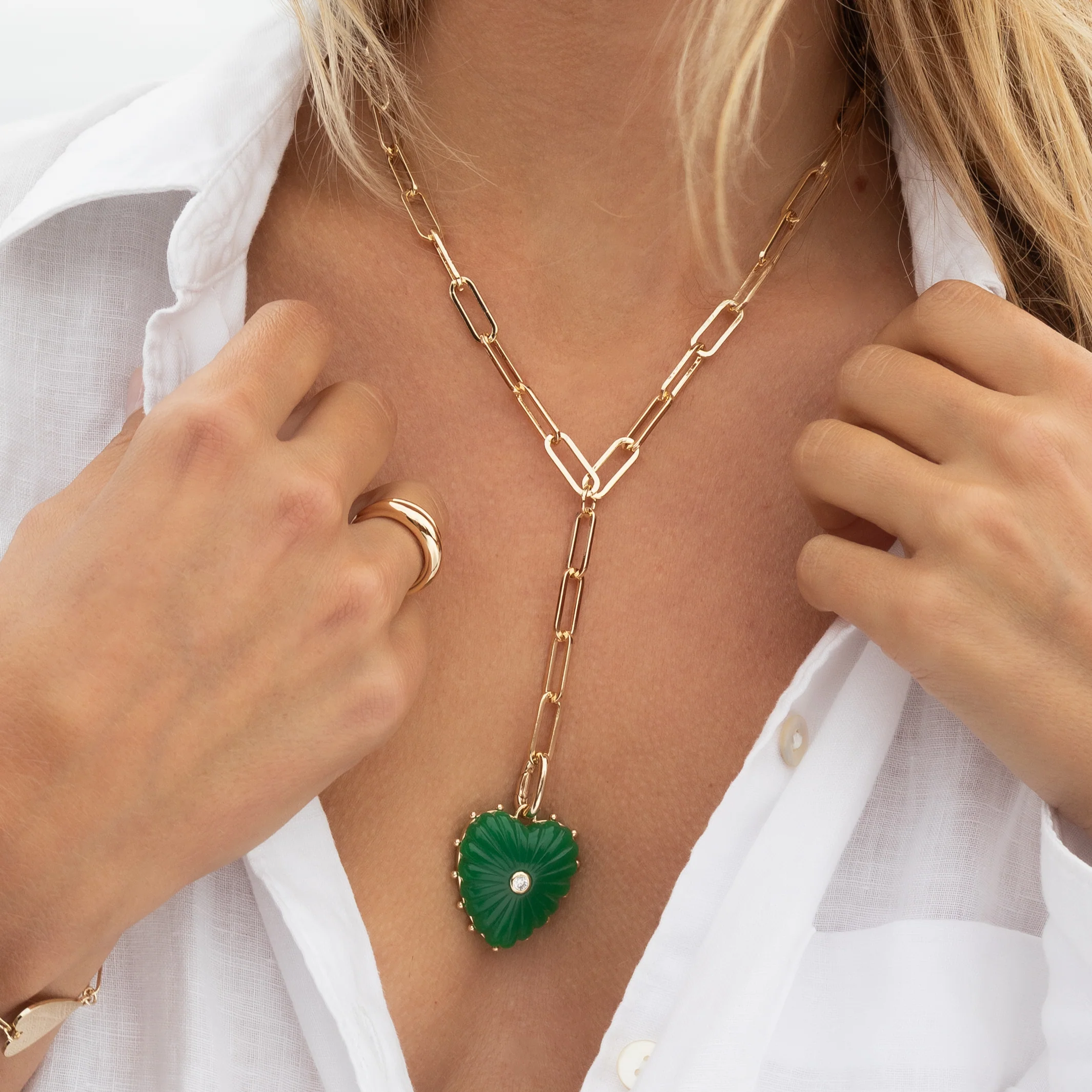 Malene Green Jade Heart Clip - Image 6