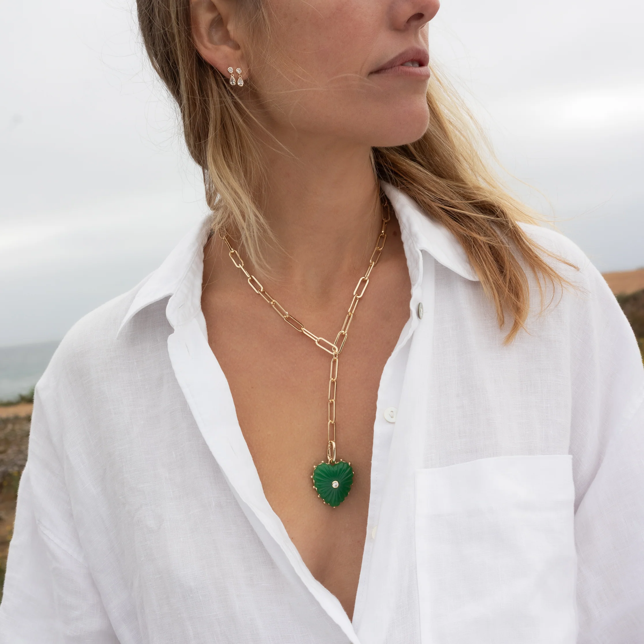 Malene Green Jade Heart Clip - Image 7