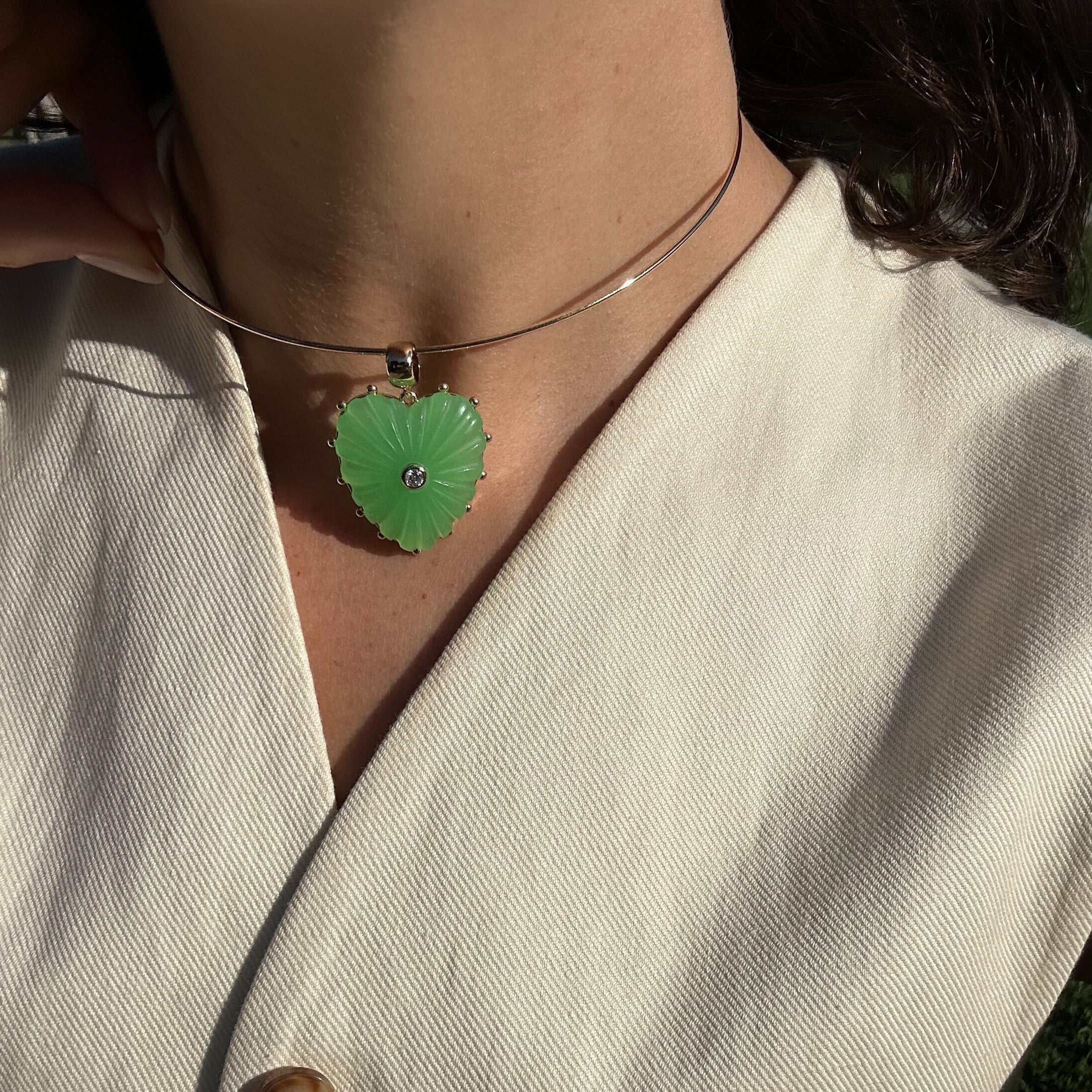Malene Light Green Jade Heart Bail - Image 6