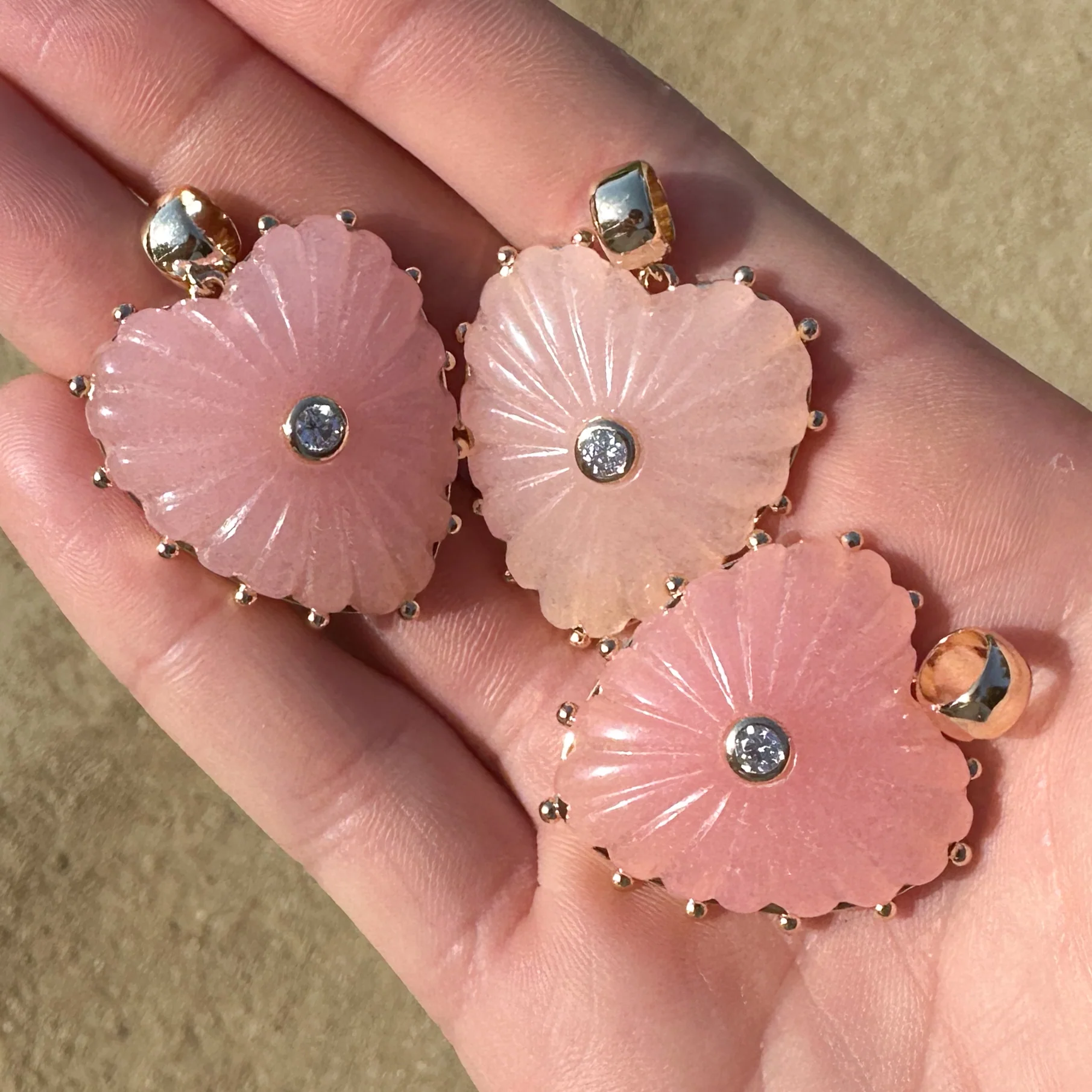 Malene Pink Jade Heart Bail - Image 6
