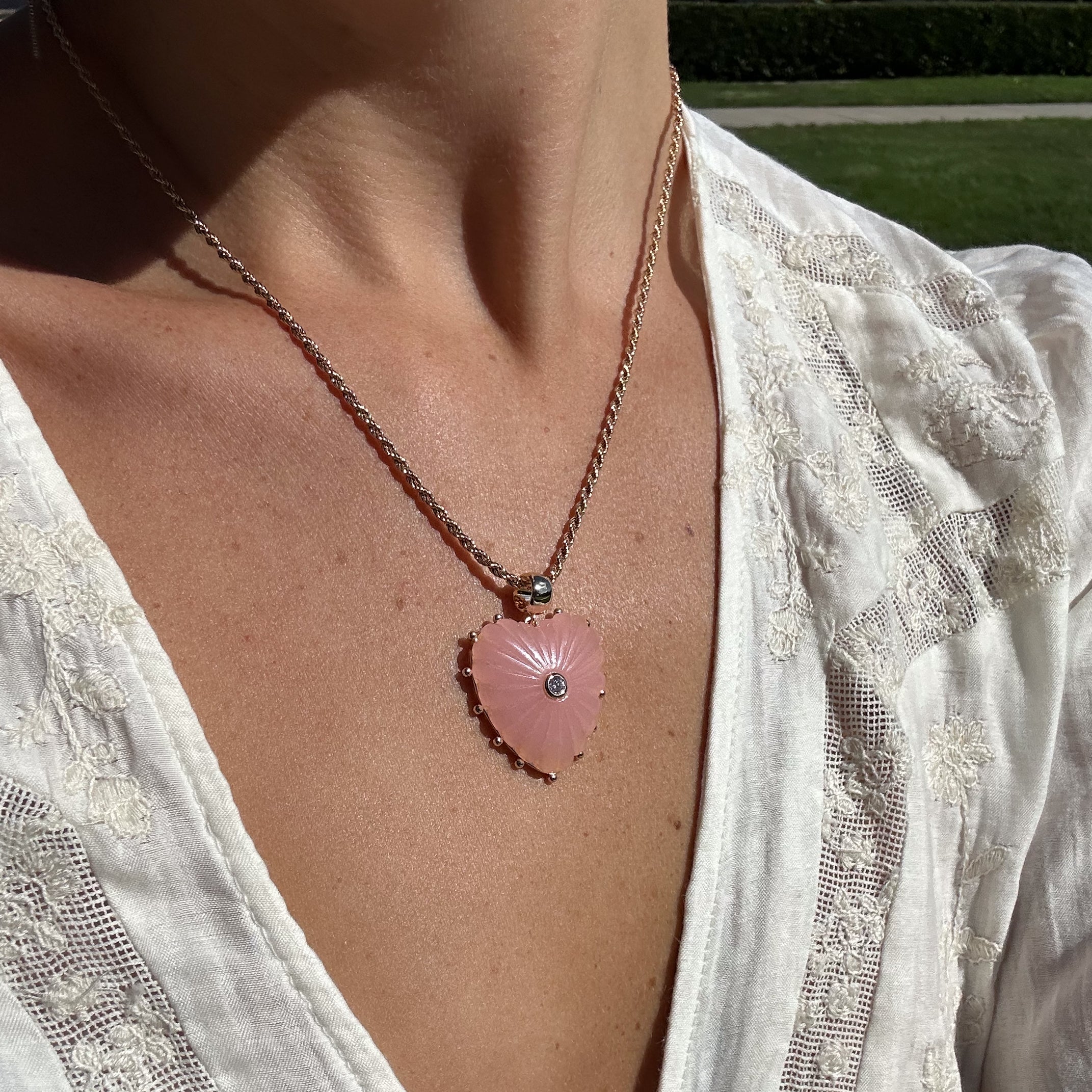 Malene Pink Jade Heart Bail - Image 11