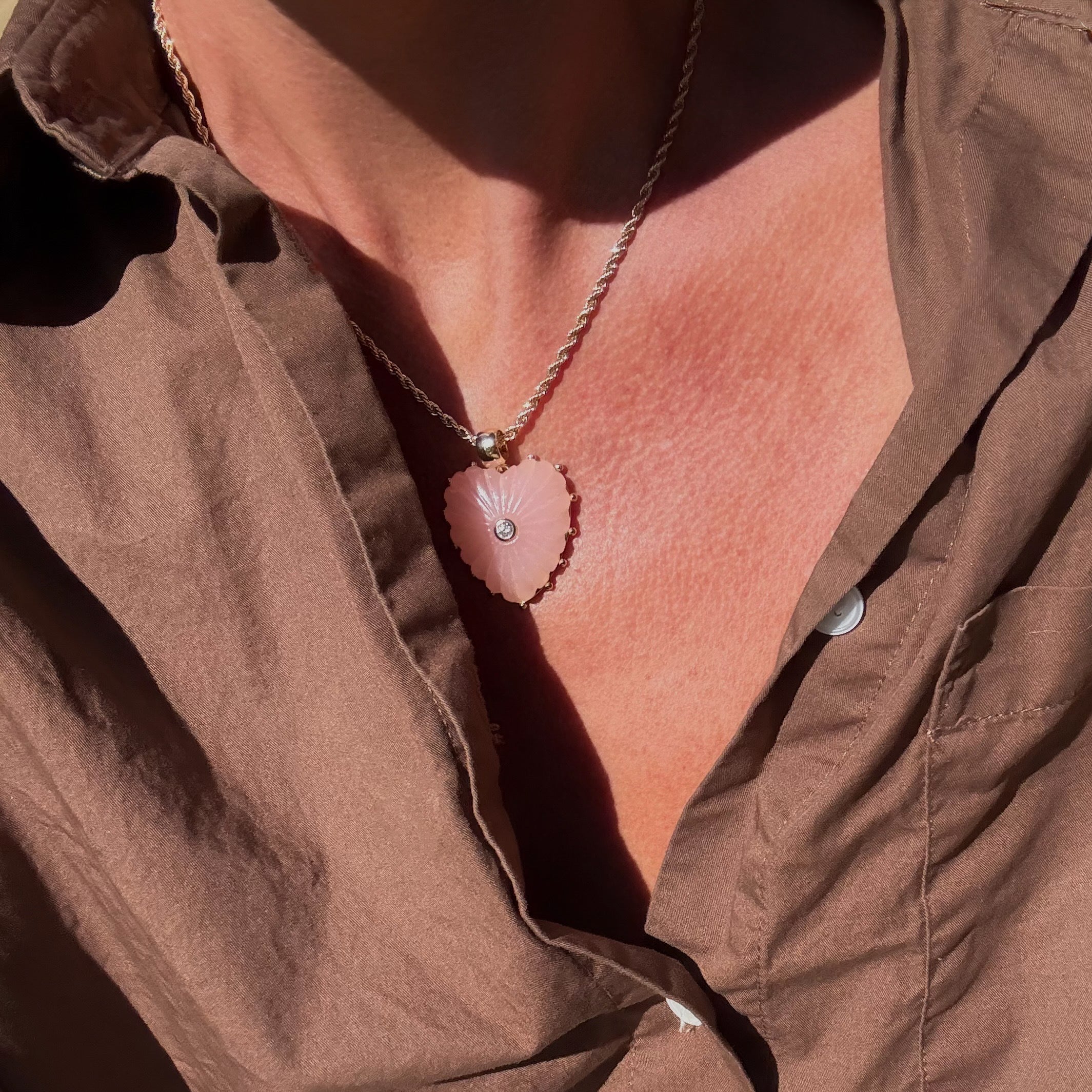 Malene Pink Jade Heart Rope Necklace - Image 3