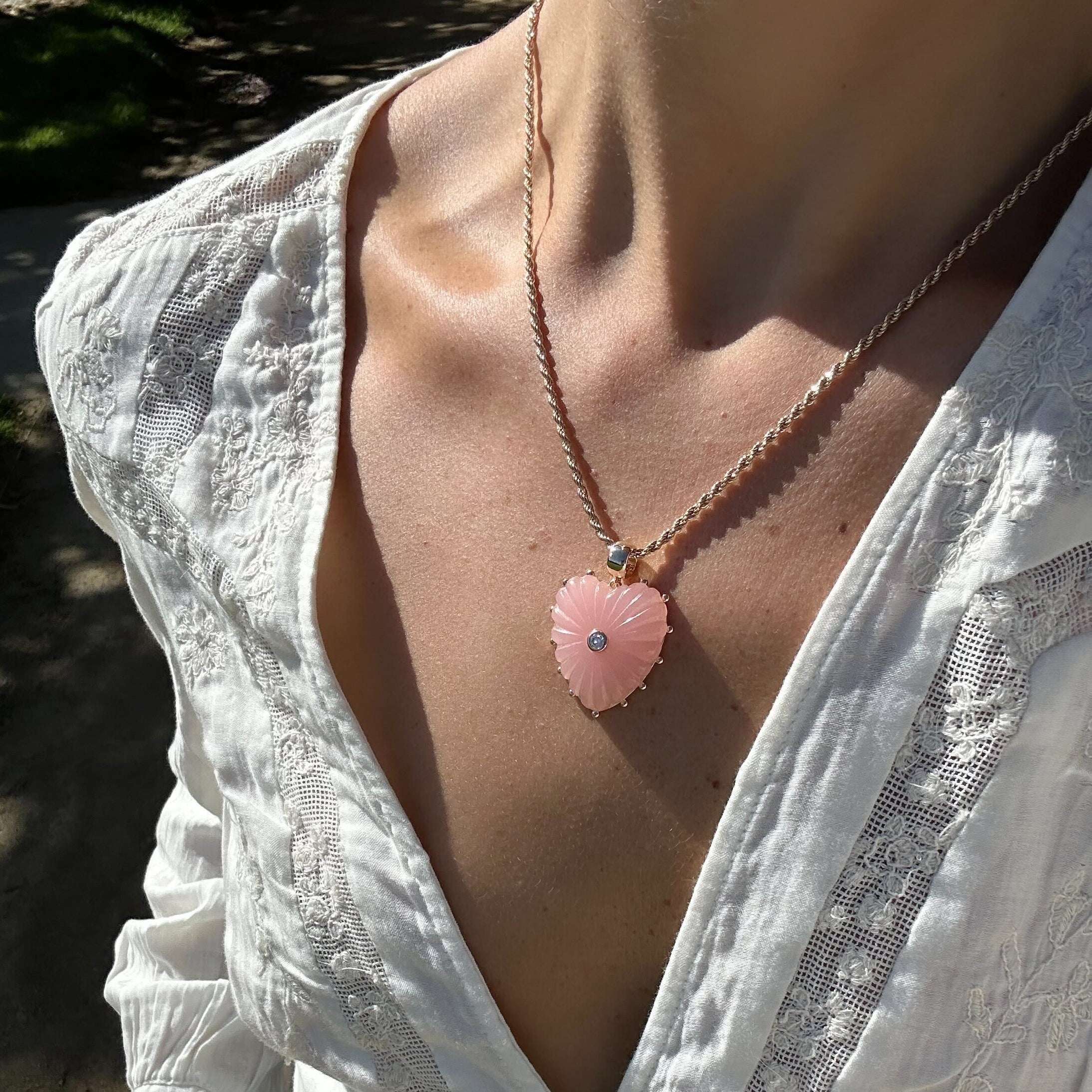Malene Pink Jade Heart Rope Necklace - Image 5