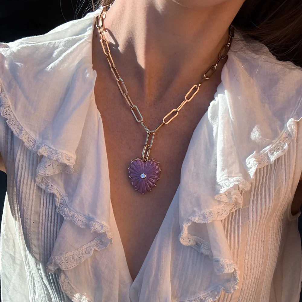 Malene Purple Mica Heart Clip Necklace - Image 2