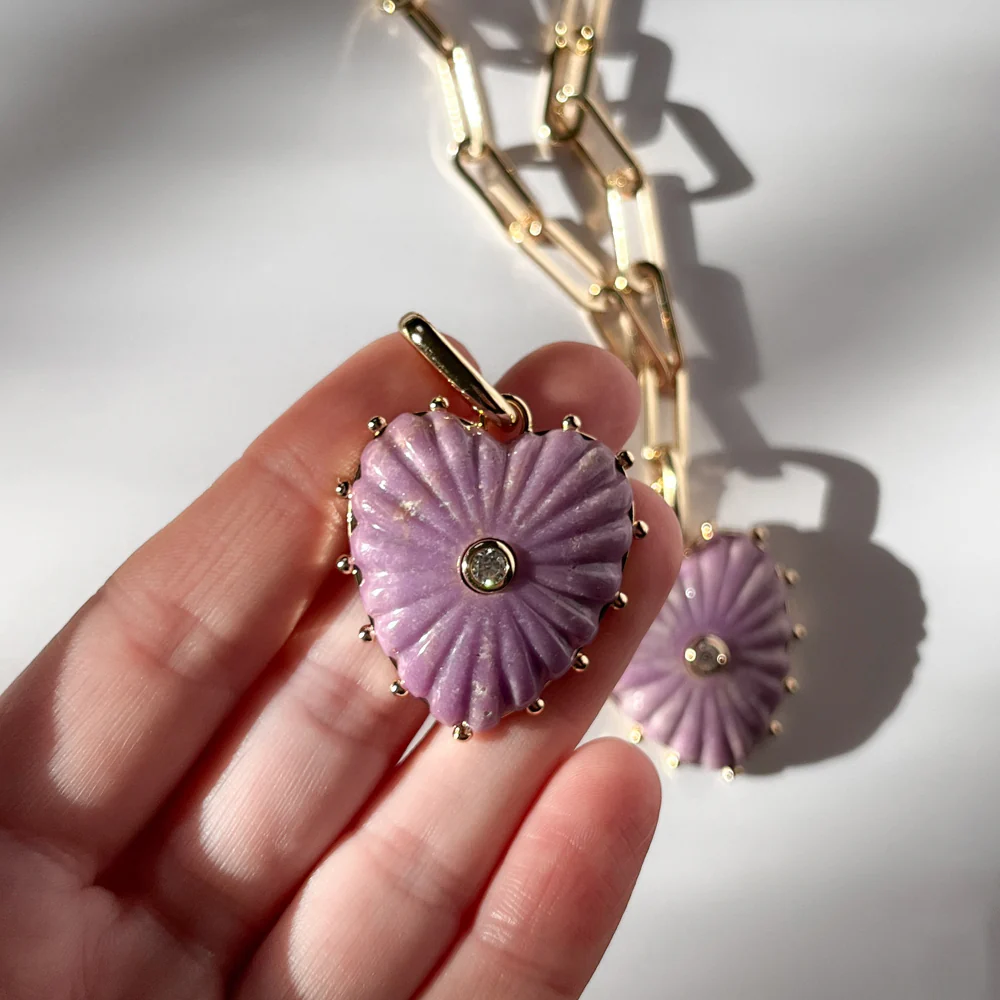 Malene Purple Mica Heart Clip Necklace - Image 4