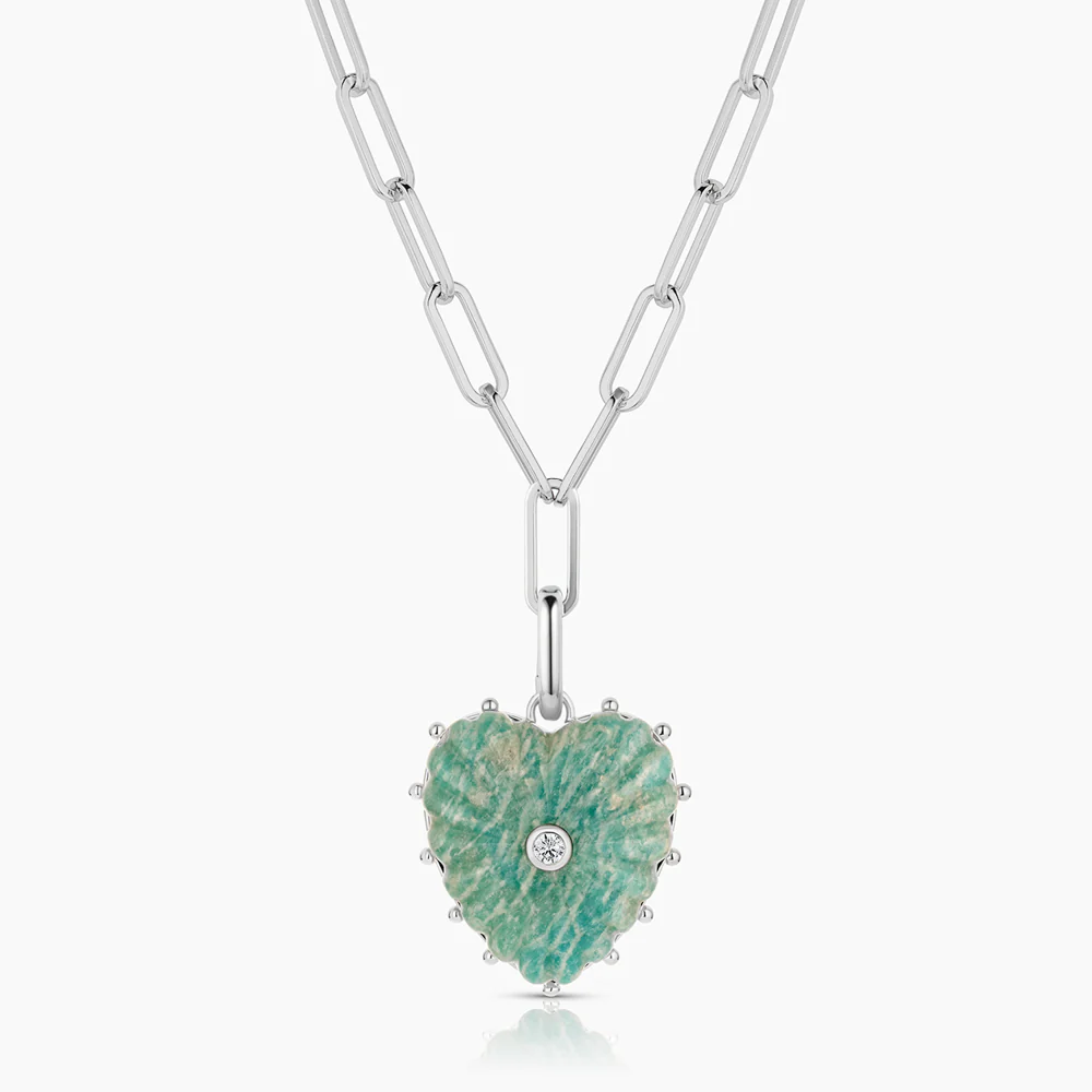 Malene Silver Amazonite Heart Clip Necklace
