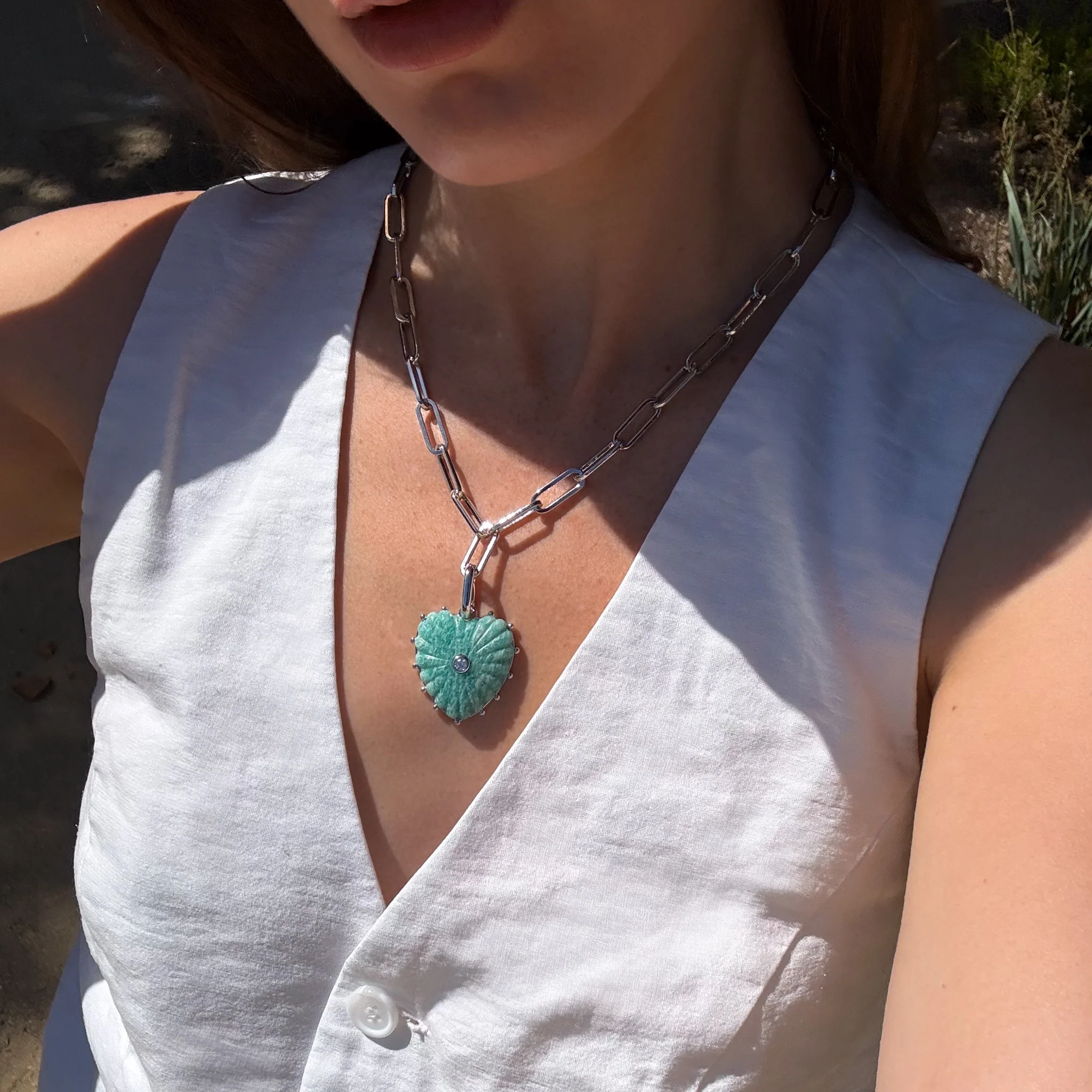 Malene Silver Amazonite Heart Clip Necklace - Image 2