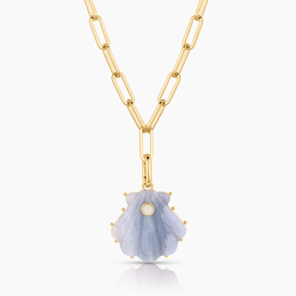 Marea Blue Lace Shell Clip Necklace