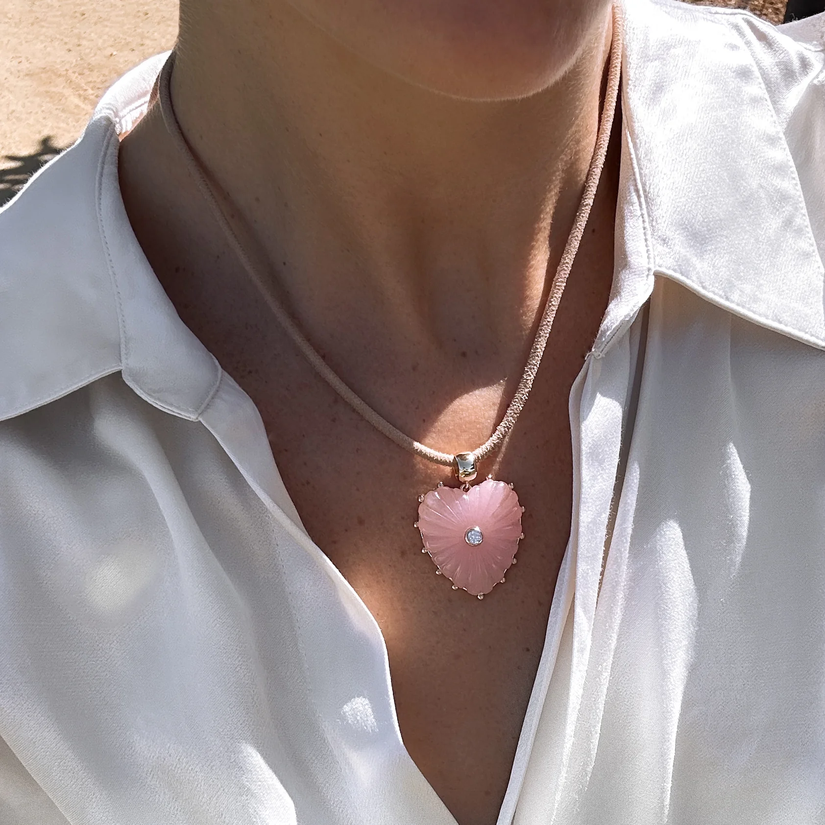 Malene Pink Jade Heart Bail - Image 3