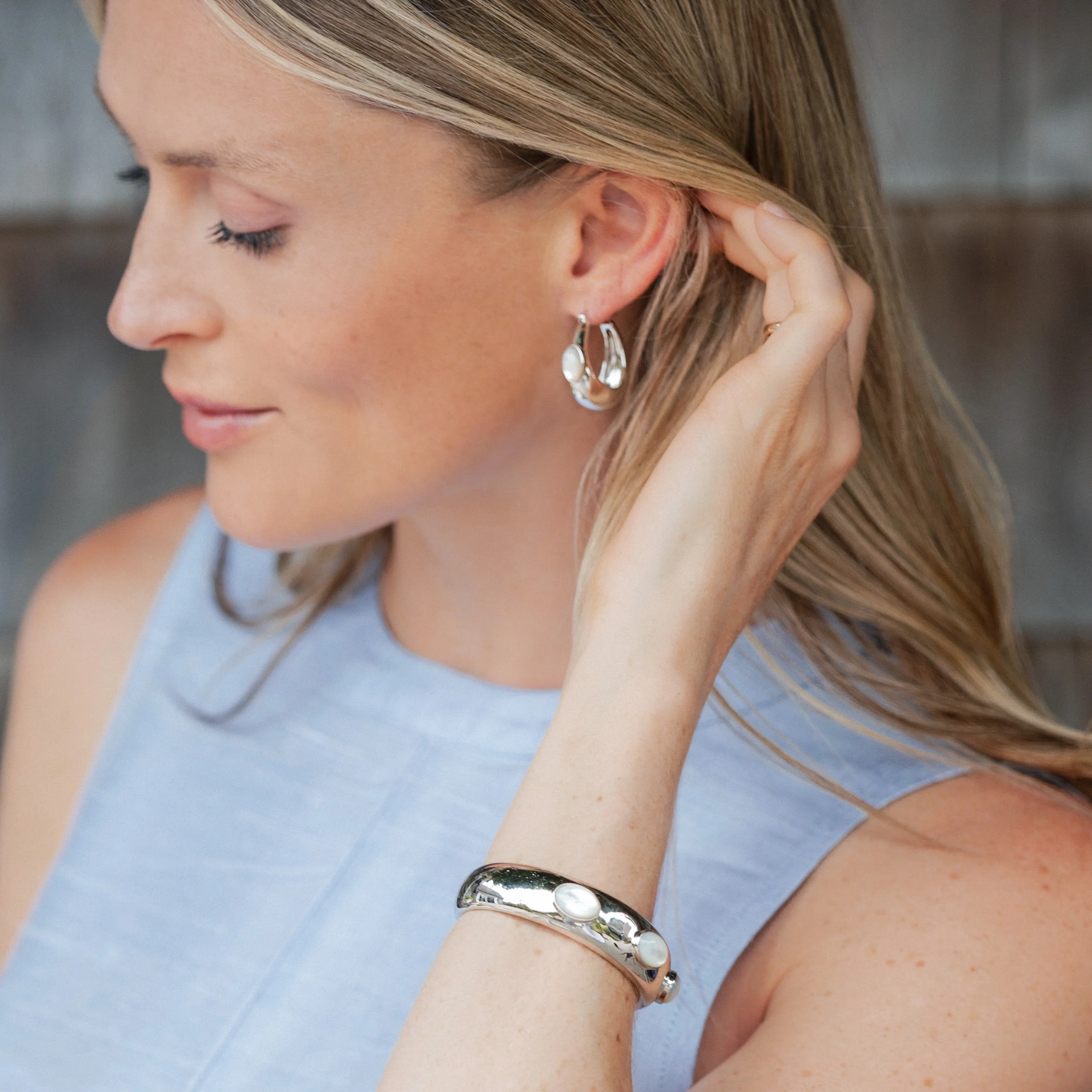 Simone Mother Of Pearl Hoop Earrings - Image 3