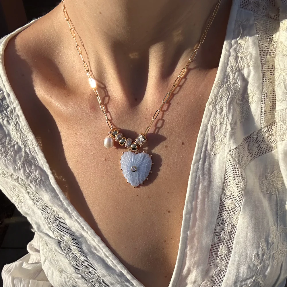 Soirée Blue Lace Heart Necklace - Image 3