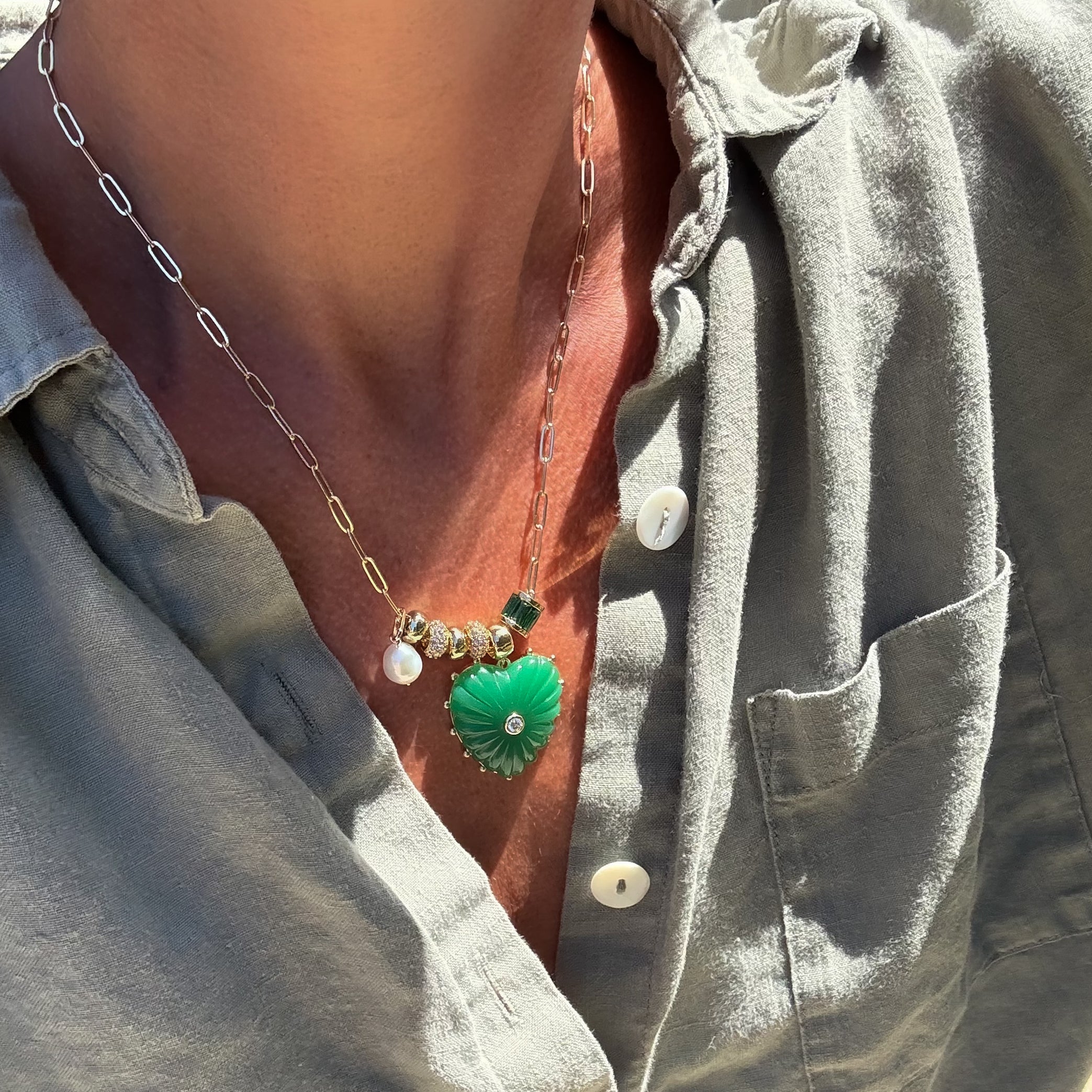 Soirée Green Jade Heart Necklace - Image 4