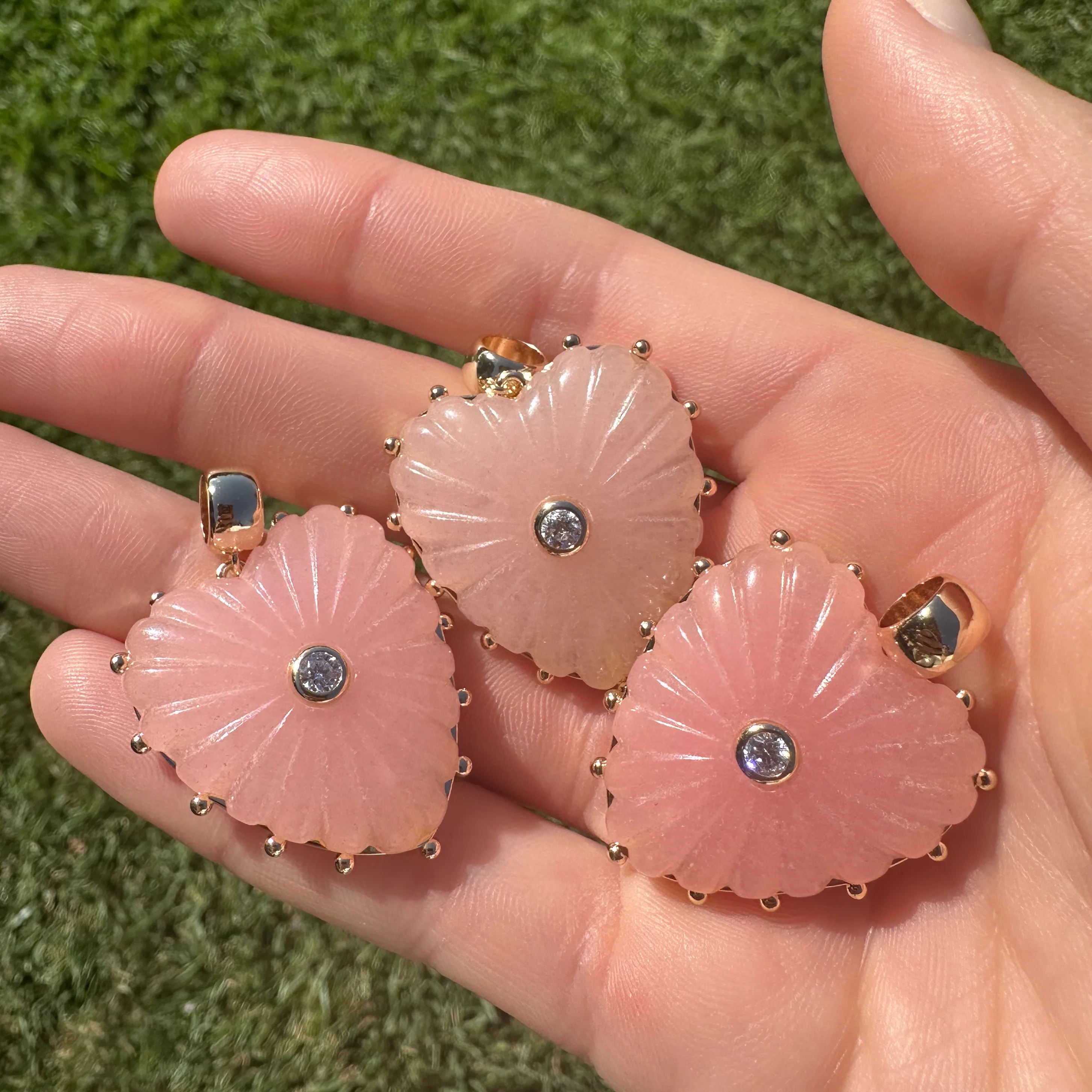 Malene Pink Jade Heart Bail - Image 12