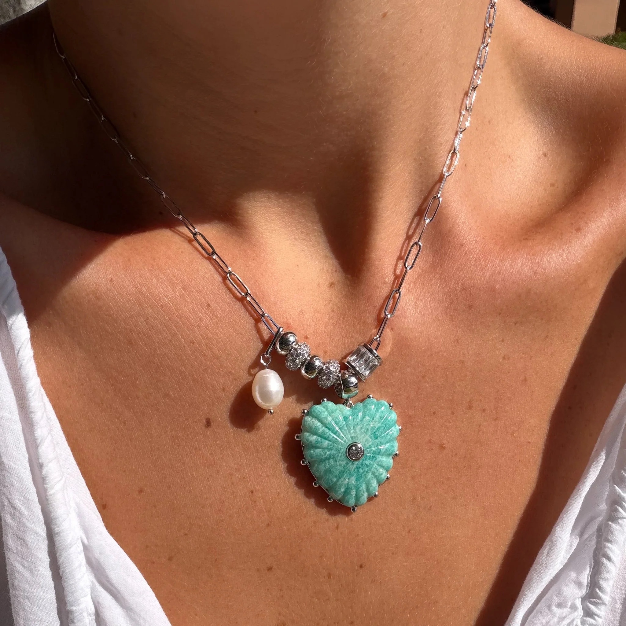 Soirée Silver Amazonite Heart Necklace - Image 3