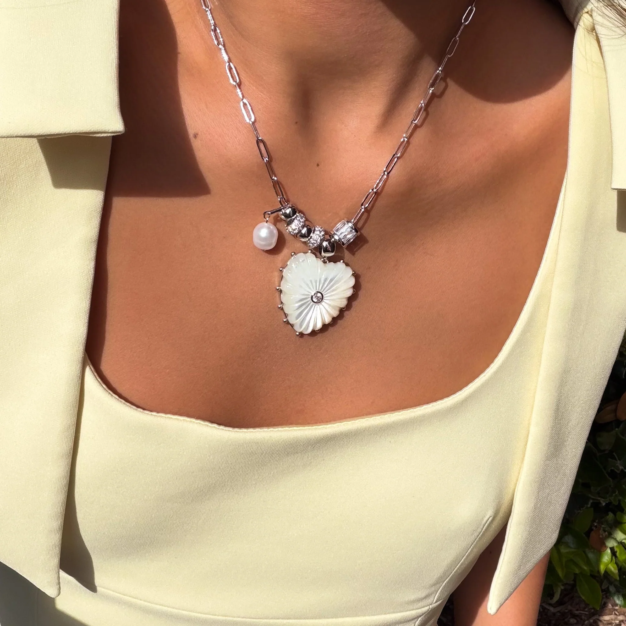 Soirée Silver Mother Of Pearl Heart Necklace - Image 3