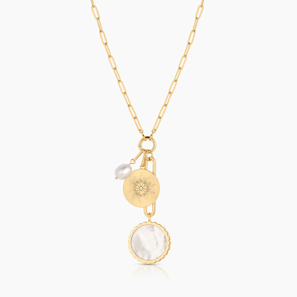 Solario Sundial Mother Of Pearl Necklace