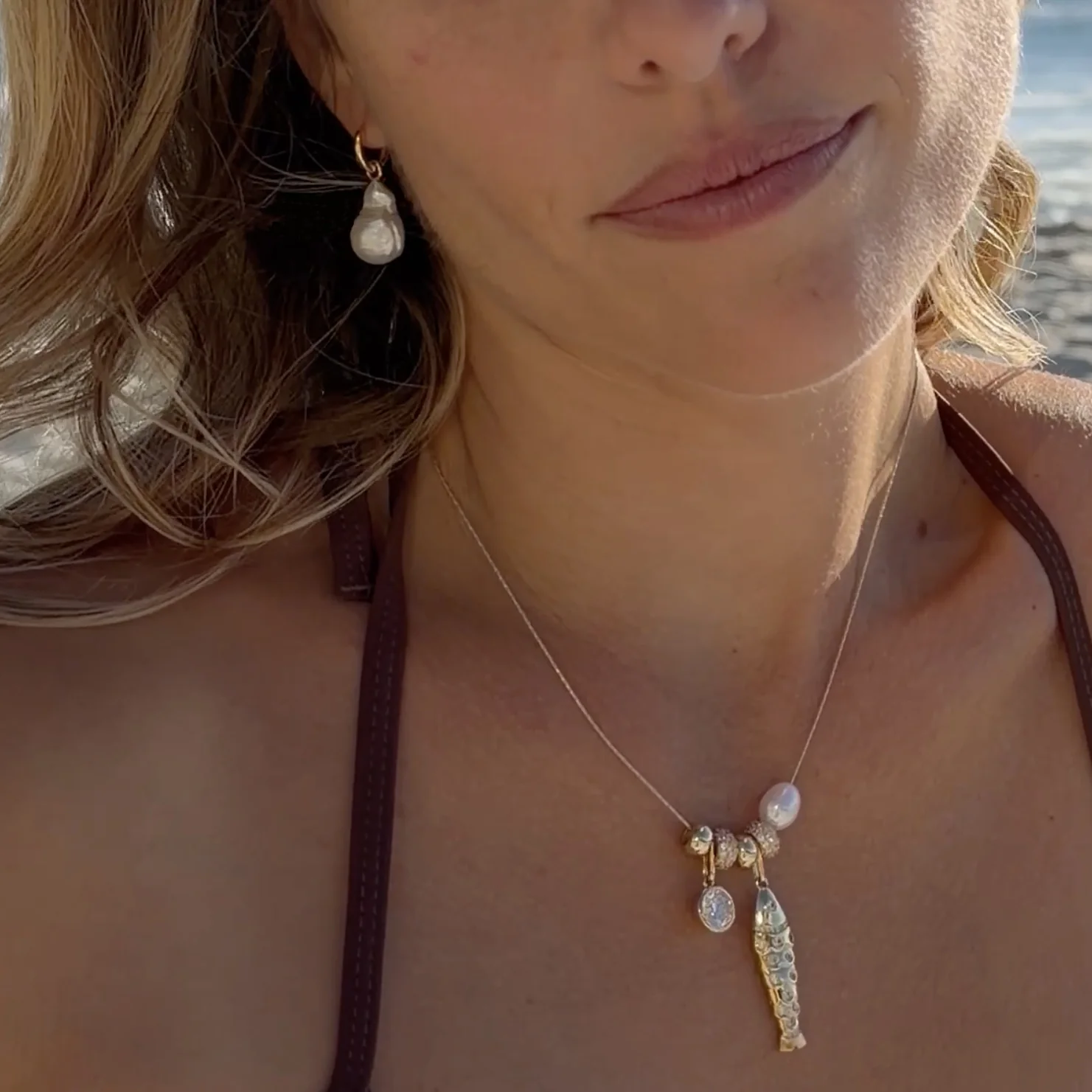 Talia Pearl Hoop Earrings - Image 3