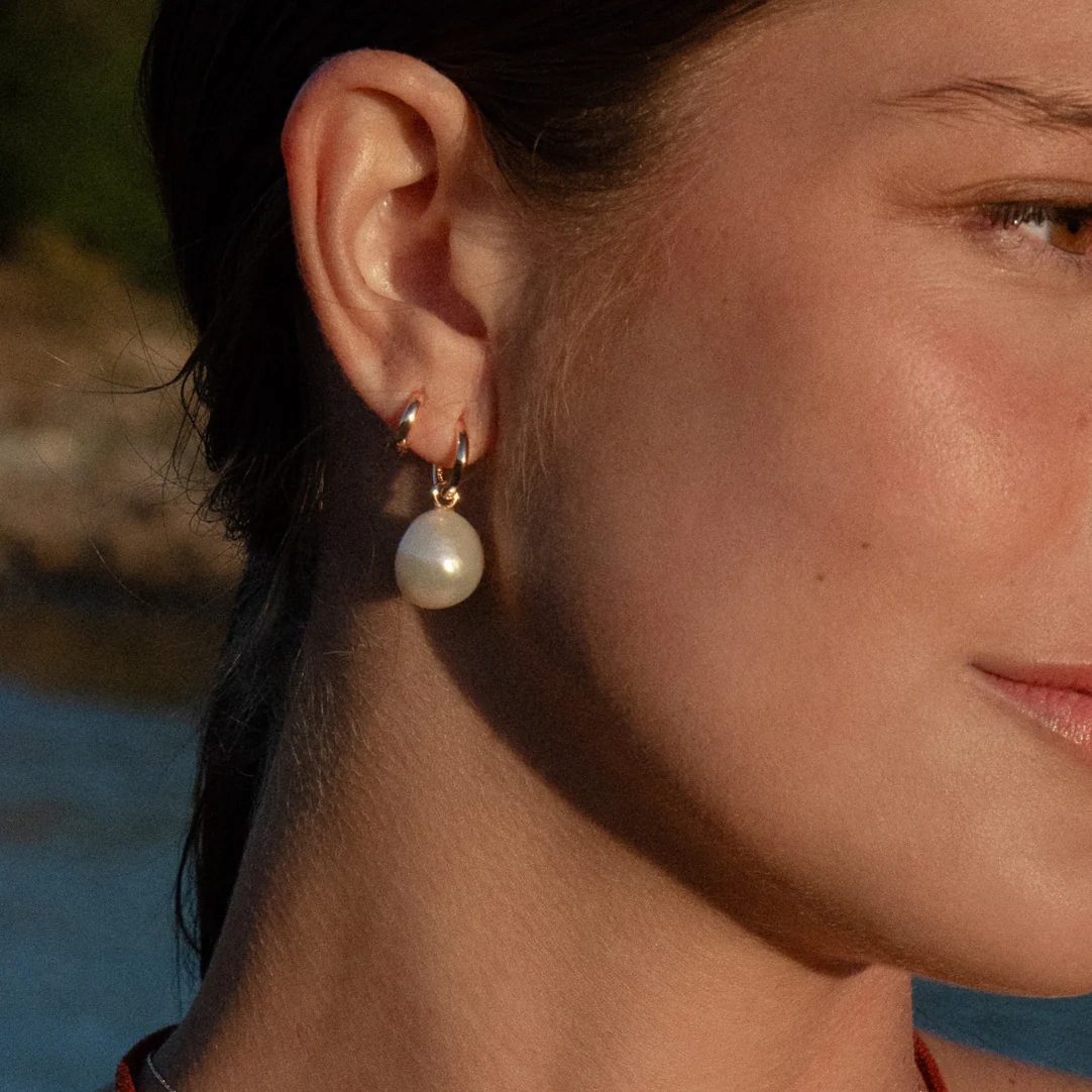Talia Pearl Hoop Earrings - Image 2
